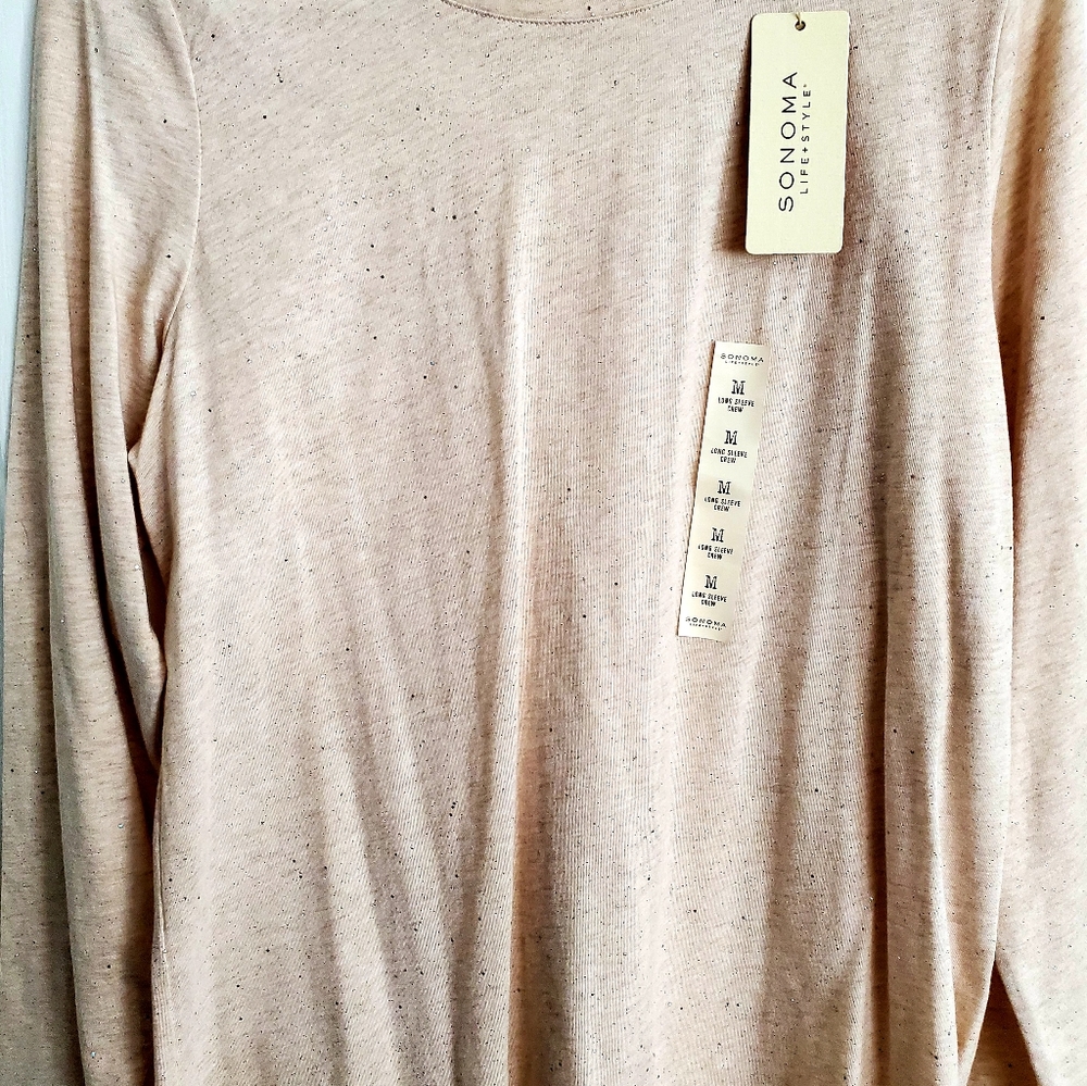 NWT Sonoma Long Sleeve Sparkly Beige Top
